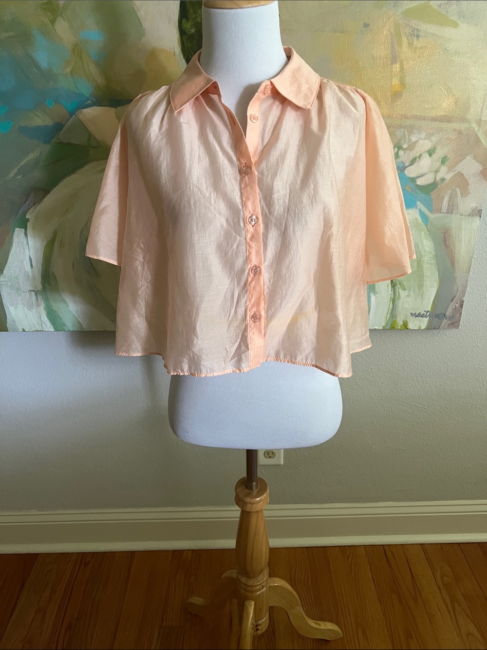 HOUSE OF HARLOW 1960 - Button Down Cropped Blouse peach - small - Picture 6 of 16